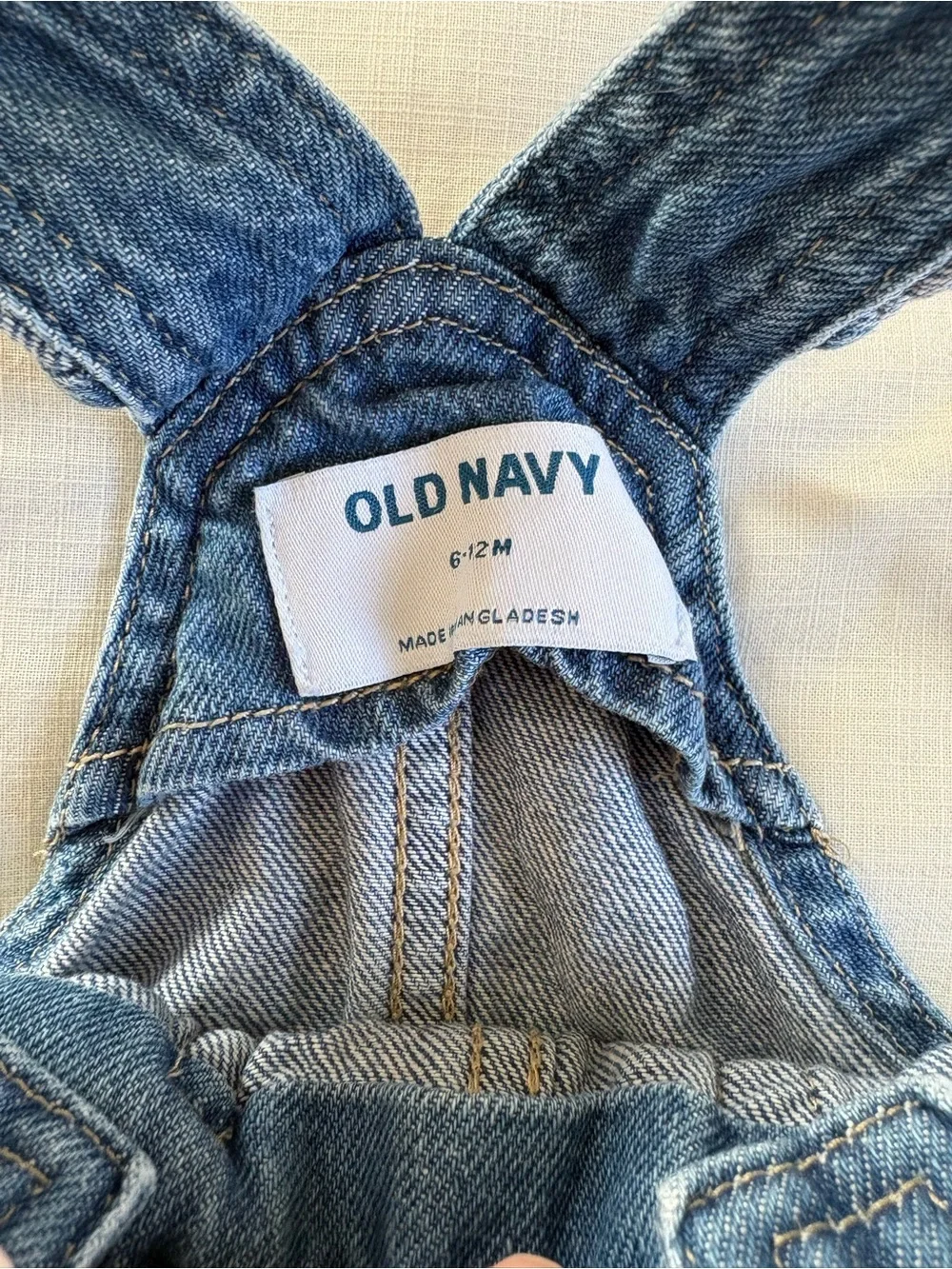 Old Navy Blue Denim Overall Dress with Pink Flower Trim